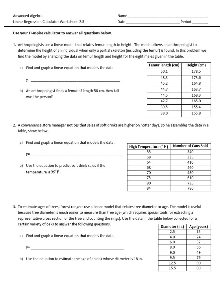 Linear Regression Worksheet 7 | PDF | Linear Regression | Regression ...
