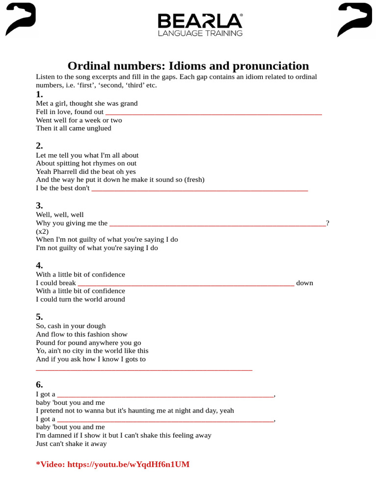 Ordinal Numbers Idioms and Pronunciation Song | PDF | Chess Openings ...