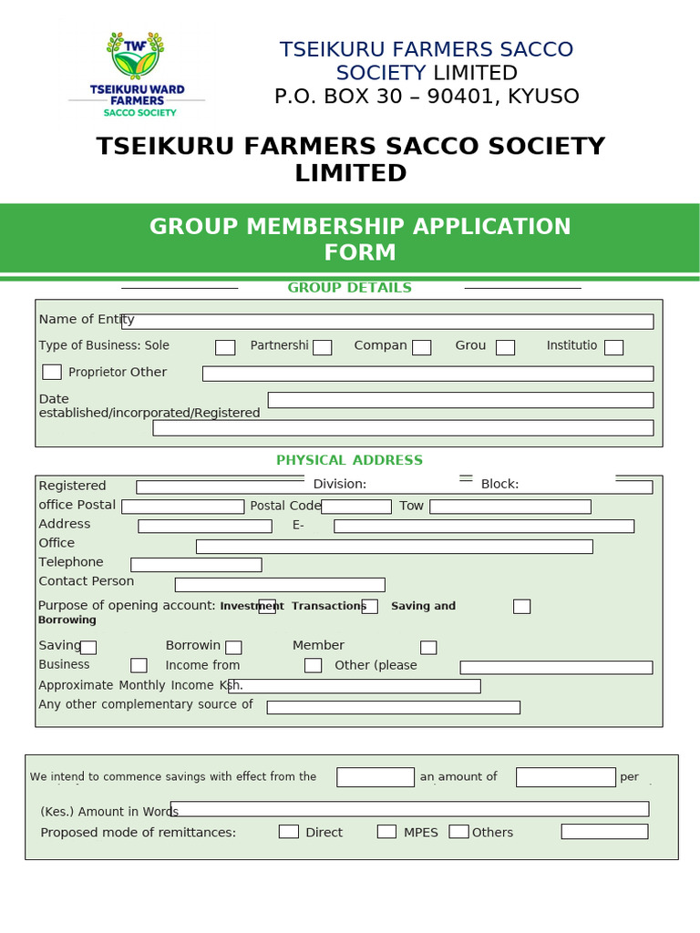 Group Membership Application Form | PDF | Indemnity | Credit Union