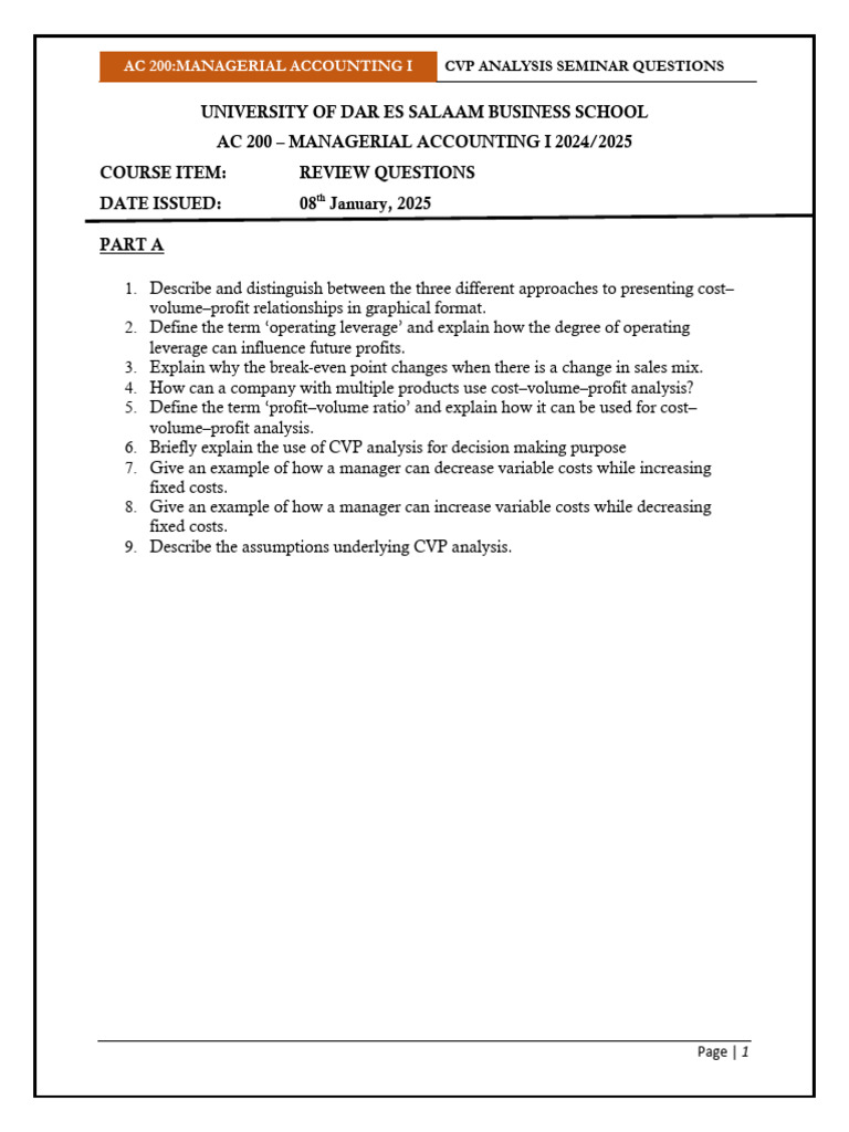 CVP Analysis - Review Question 2025 | PDF | Profit (Economics ...