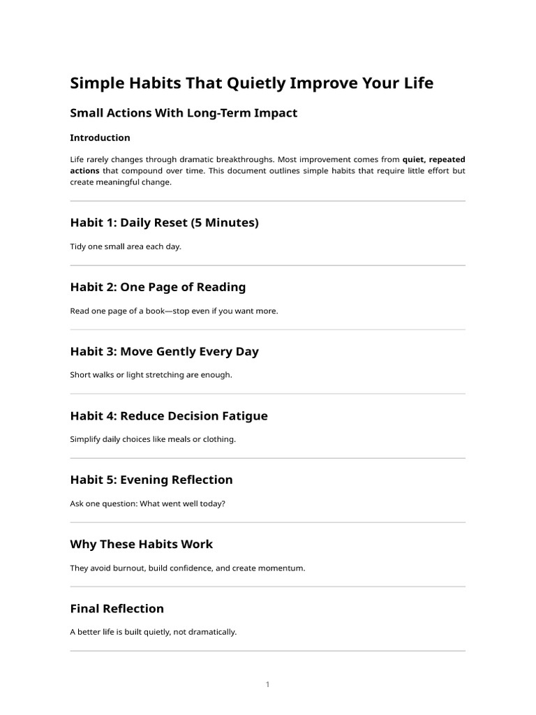 Simple Habits That Quietly Improve Your Life | PDF