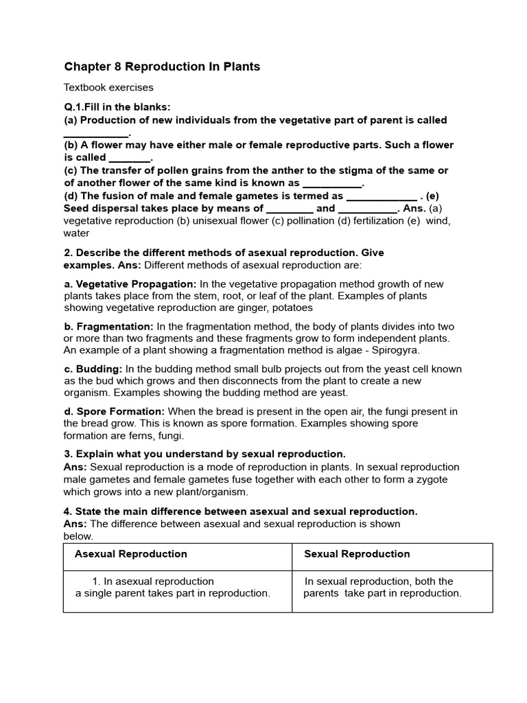 Chapter 8 Reproduction in Plants - Textbook | PDF | Sexual Reproduction ...