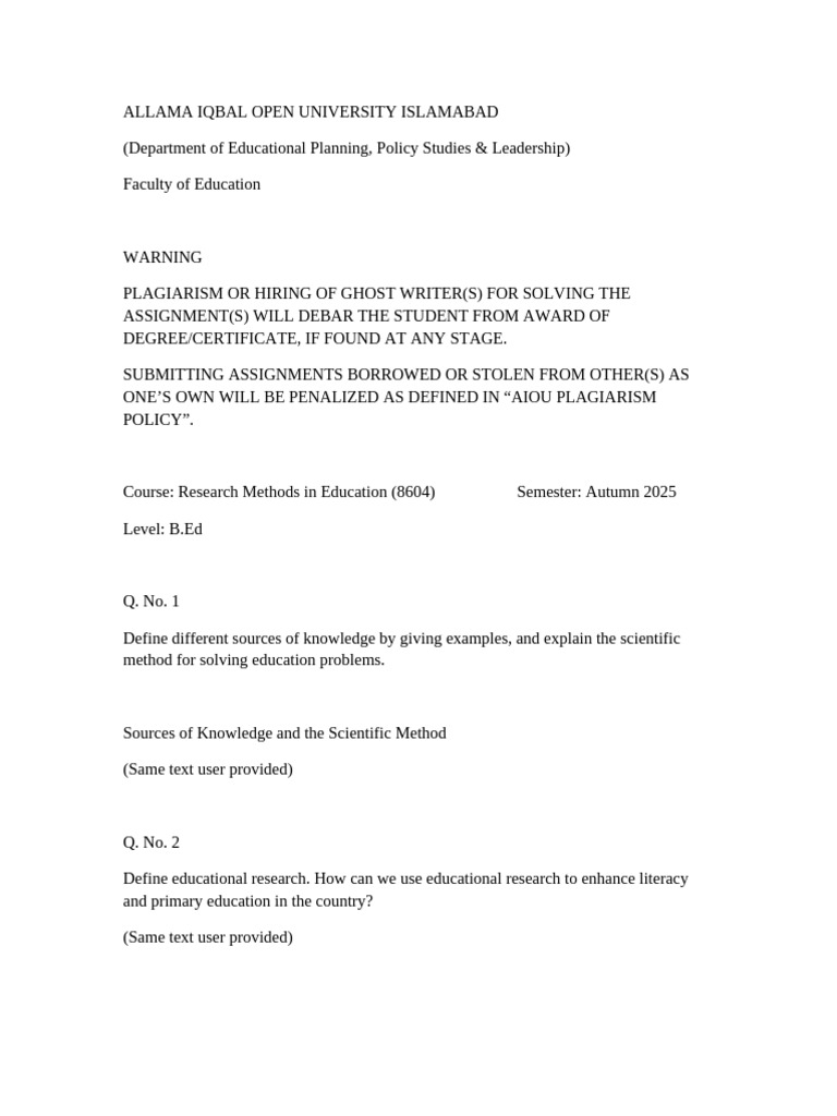 AIOU Assignment FULL | PDF