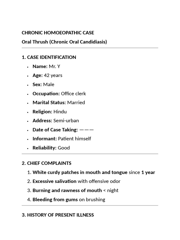 Chronic Homoeopathic Case-Oral Thrush | PDF | Animal Diseases | Human ...