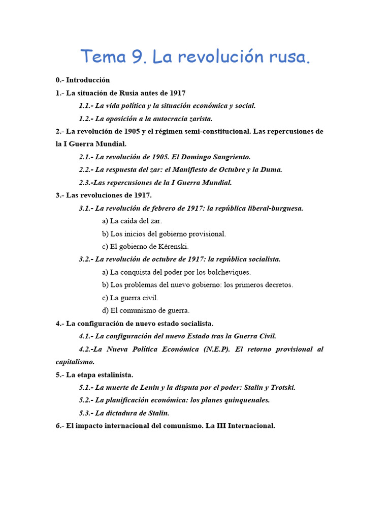 Tema 9. - La Revolución Rusa | PDF | Vladimir Lenin | Bolcheviques