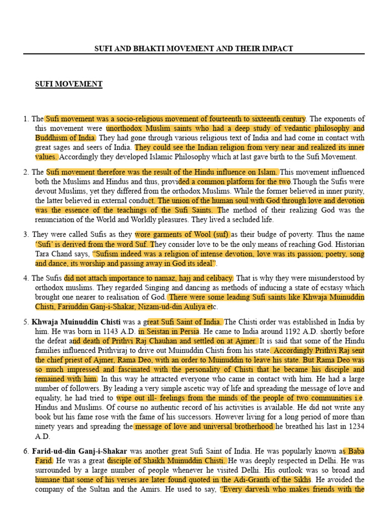 Sufi and Bhakti Movement and Their Impact 2 | PDF | Bhakti Movement ...