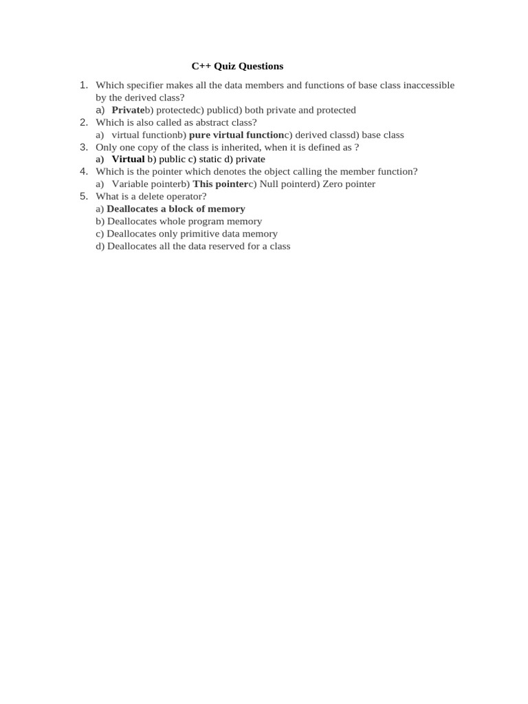 C++ Quiz Questions | PDF