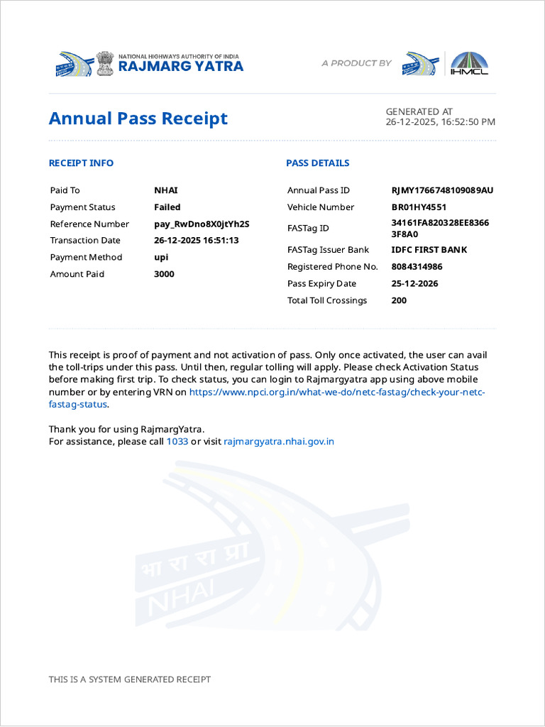 Annual Pass Receipt | PDF