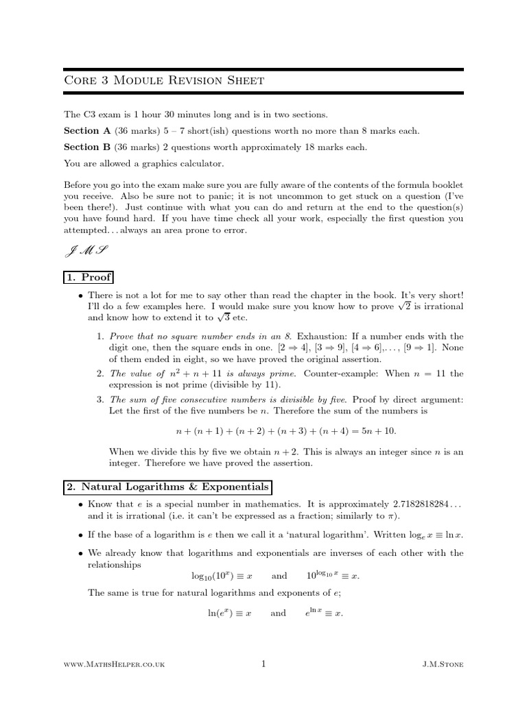 C3 OCR MEI Revision Notes | PDF | Logarithm | Exponential Function
