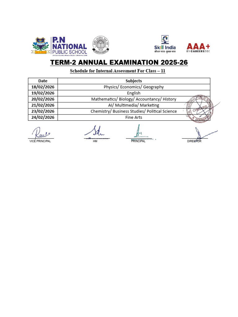 Schedule For Internal Assessment 2025-26 | PDF