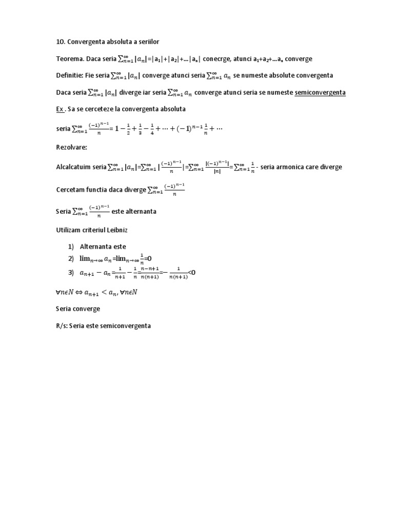 Convergenta Absoluta A Seriilor | PDF