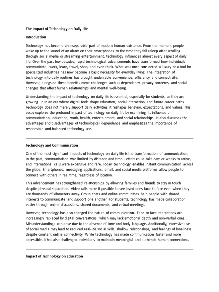 The Impact of Technology On Daily Life | PDF | Communication | Automation
