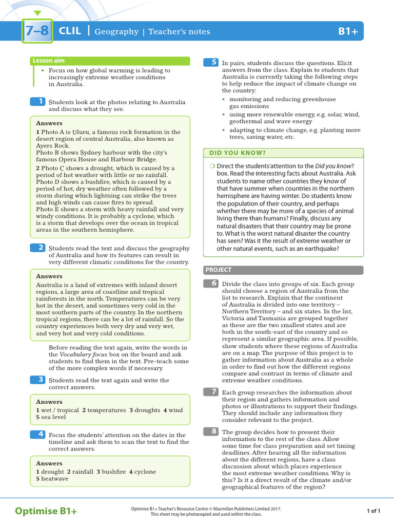 Opt b1plus Clil Units7-8 Tn | PDF | Tropics | Climate Change