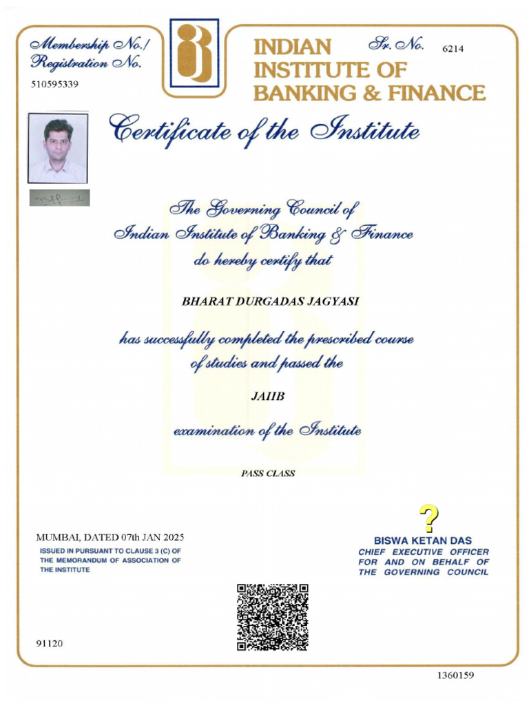 Jaiib Certificate | PDF