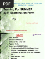 Training For SUMMER 2011 Examination Form By: Maharashtra State Board of Technical Education, Mumbai