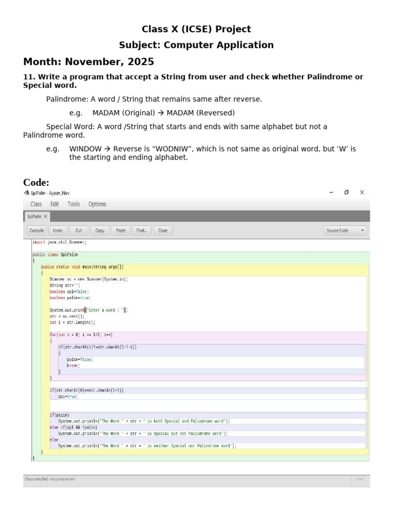 Class X Project Computer Appl Nov | PDF | Method (Computer Programming ...