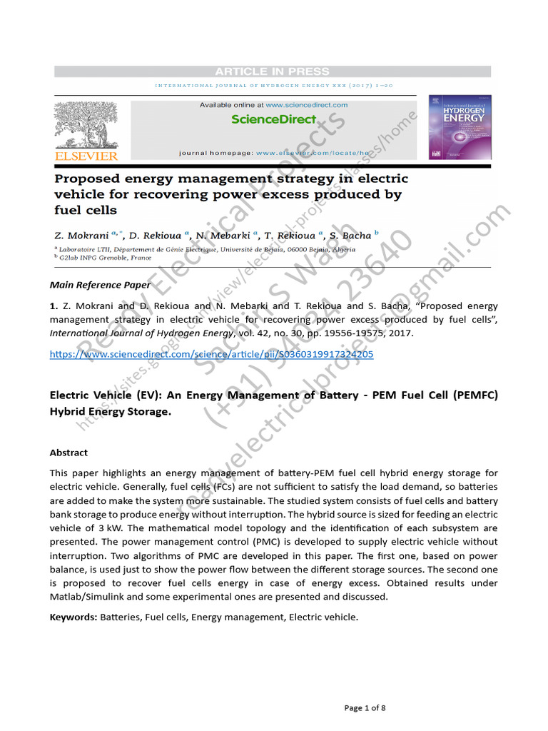 EV Energy Management PEM Fuel Cell Battery | PDF | Fuel Cell | Electric ...