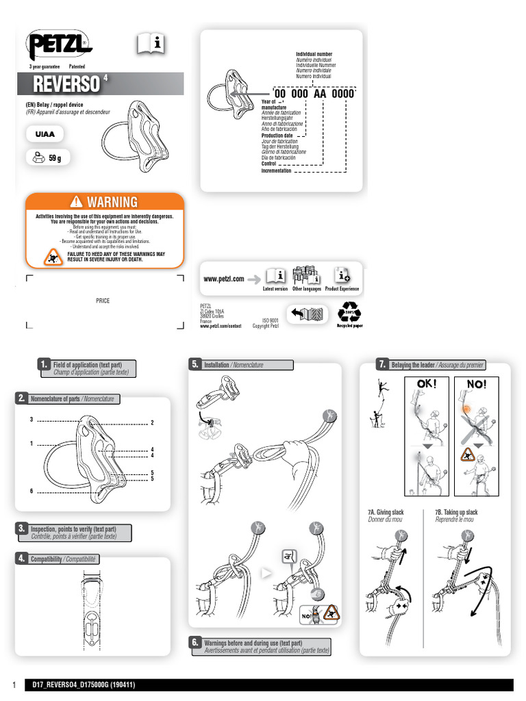 Petzl Reverso 4 | PDF | Rope | Mountaineering