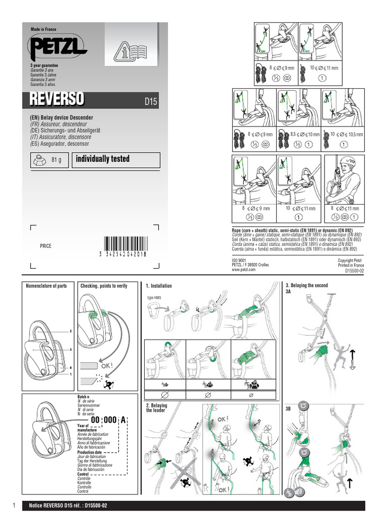 Petzl Reverso 1 | PDF | Rock Climbing | Rope