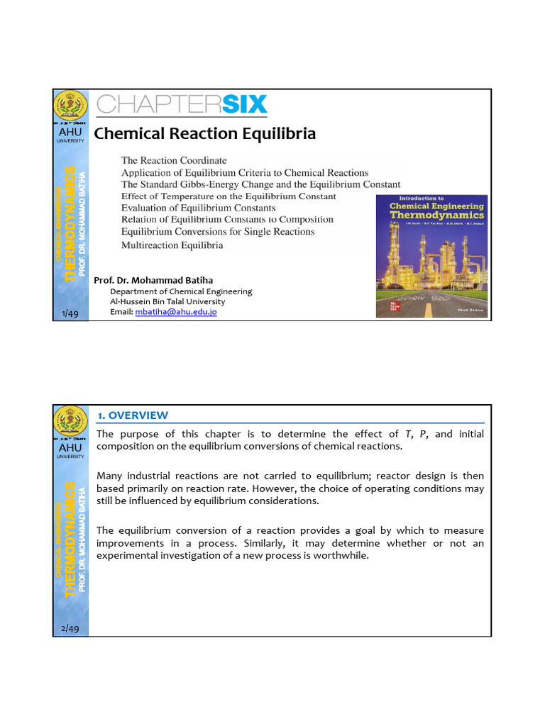 CHAPTER 6 - Chemical Reaction Equilibria | PDF | Chemical Equilibrium ...