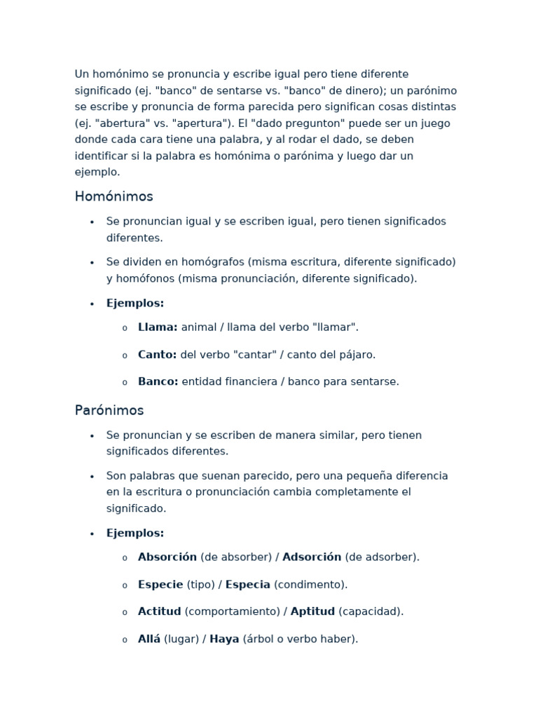 Un Homónimo Se Pronuncia y Escribe Igual Pero Tiene Diferente ...