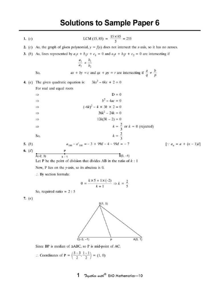 Cbse Cl10 Ead Mathematics 2026 Edition Ans To SP 6 | PDF