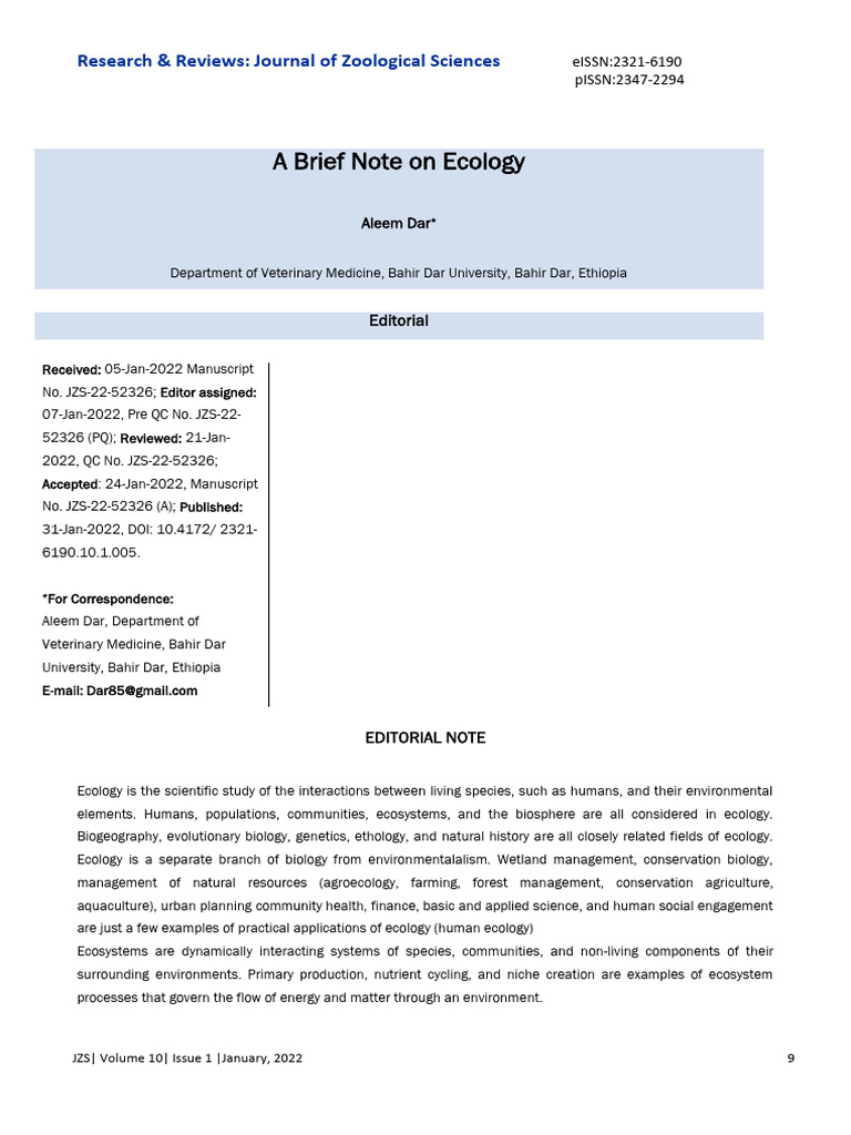 A Brief Note On Ecology | PDF | Ecology | Ecosystem