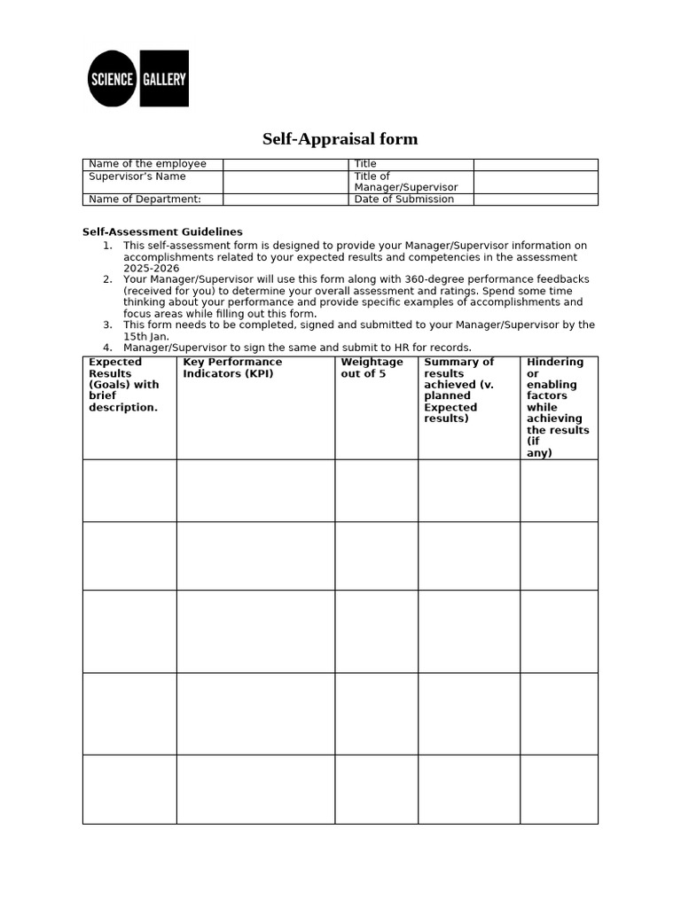 Self Assessment Form | PDF | Cognition | Business
