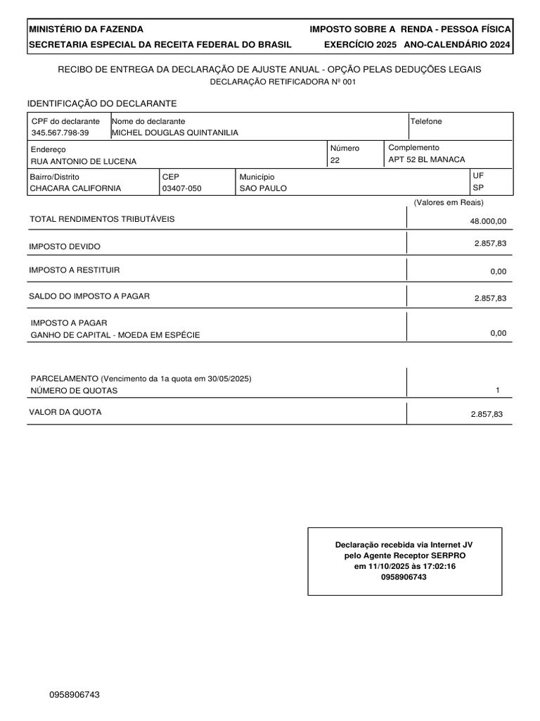 Irpf A 2025 2024 Rec | PDF | Imposto de Renda | Impostos
