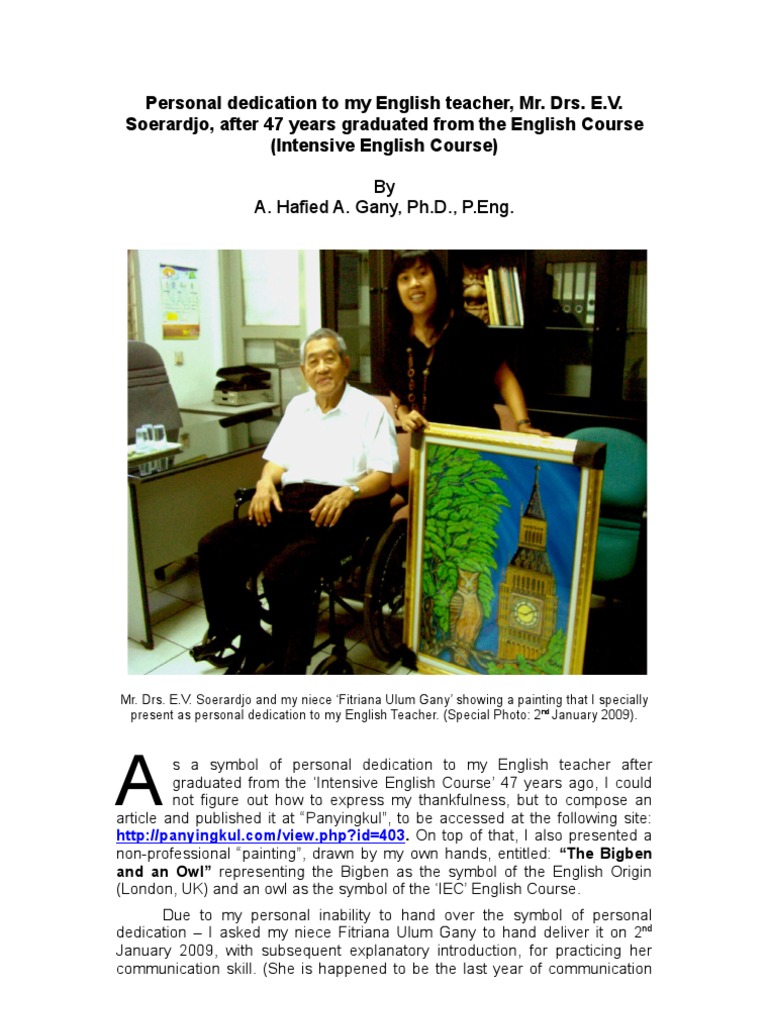 Personal Dedication To My English Teacher, Mr. Drs. E.V. | PDF | Business