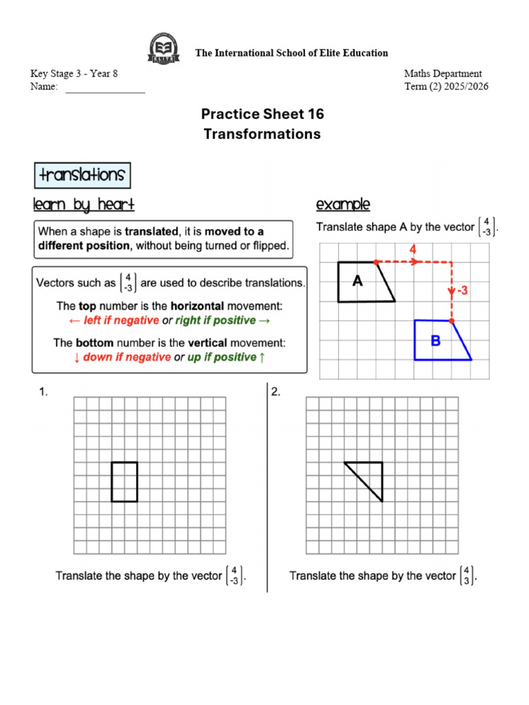 Practice Sheet 16 Transformations | PDF