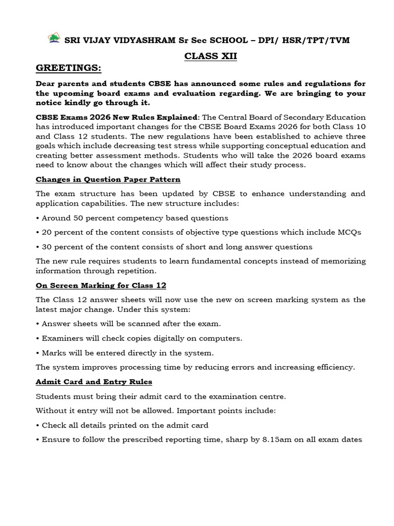 Cbse Guidelines For Board Exams Xii Corr 14.02 | PDF | Educational ...