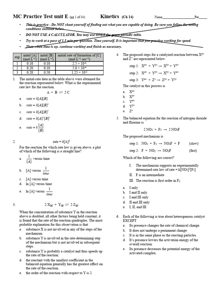 Practice Test MC Kinetics With Key | PDF | Reaction Rate | Activation ...