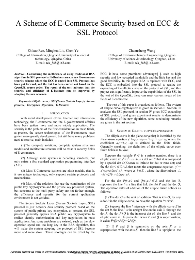 A Scheme of E-Commerce Security Based On ECC & SSL Protocol | PDF ...
