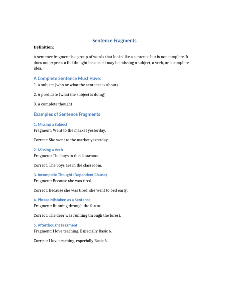Sentence Fragments Lesson | PDF
