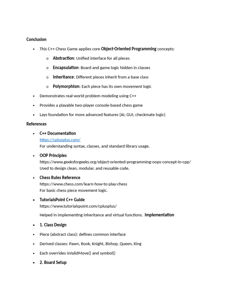 Chess Game Reference Conclusion Screenshot Implementation | PDF
