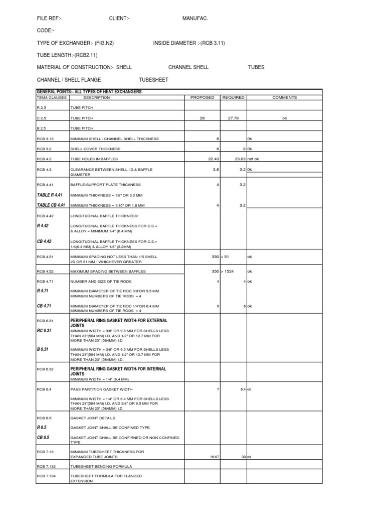 Heat Exchanger Checklist As Per TEMA | PDF | Pipe (Fluid Conveyance ...