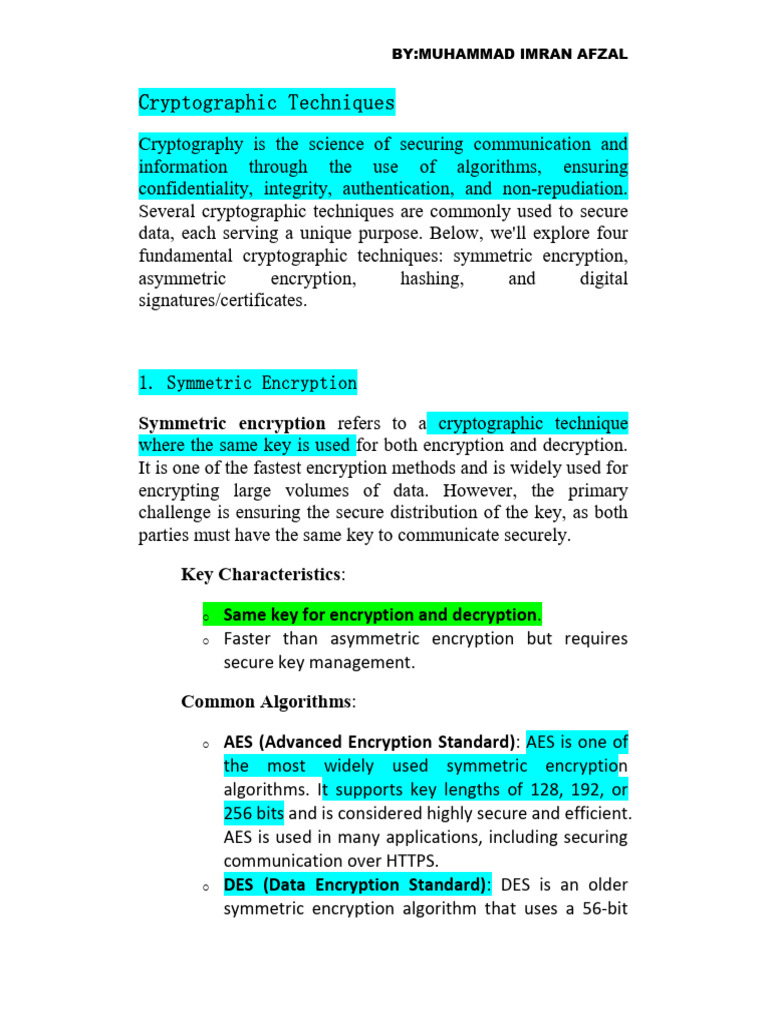 Cryptographic Techniques | PDF | Public Key Cryptography | Key ...
