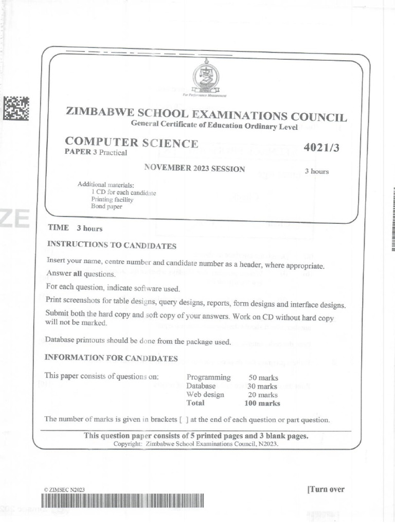 Computer Science Paper 3 O Level 2023 | PDF