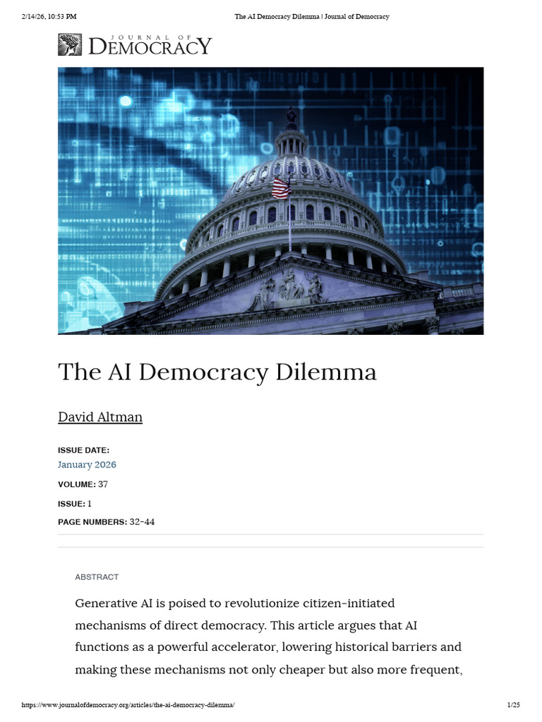 The AI Democracy Dilemma - Journal of Democracy | PDF | Artificial ...