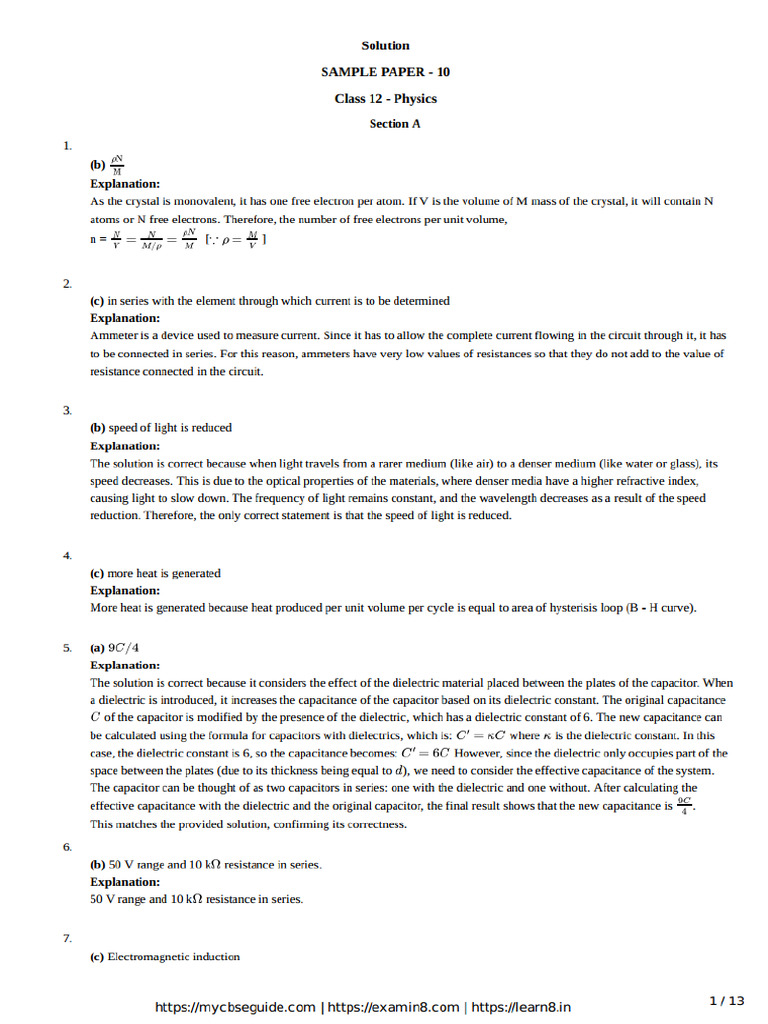 Sample Paper 10 Solution | PDF