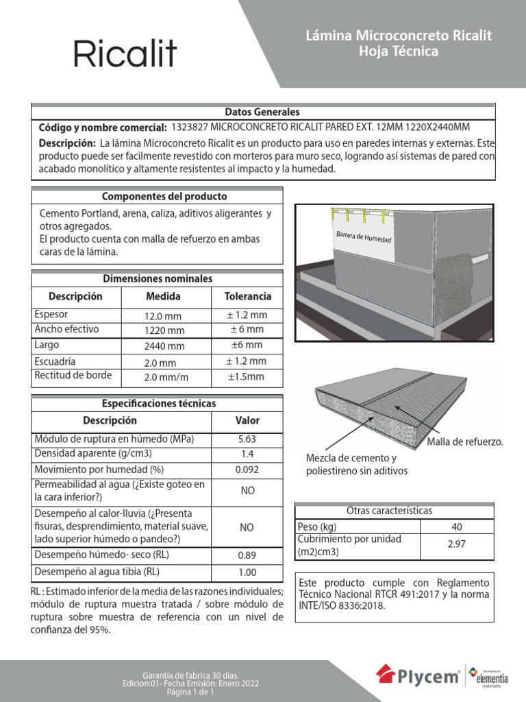Ficha Tecnica Microconcreto Ricalit | PDF
