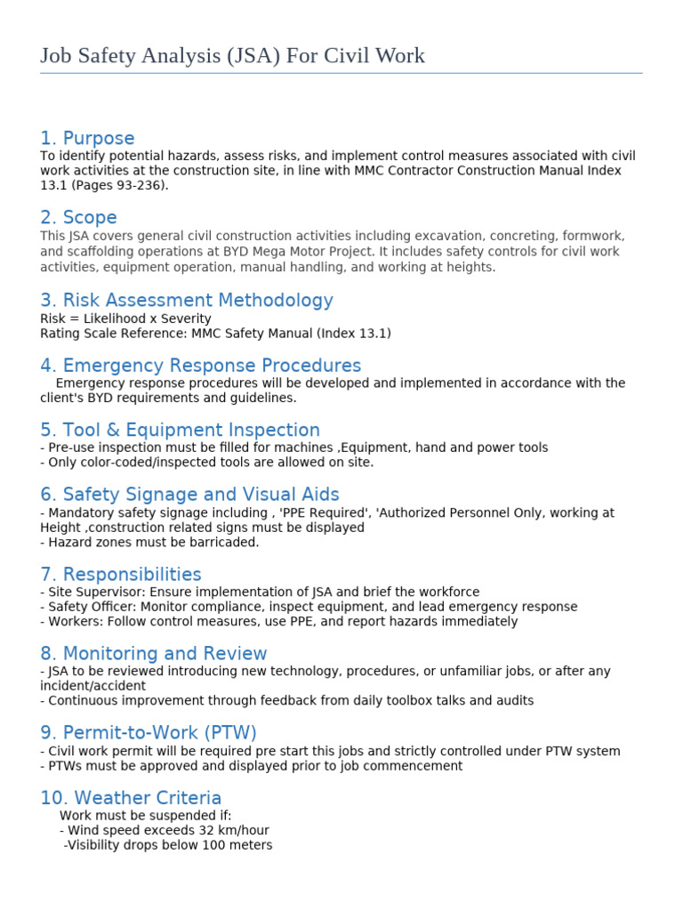 Job Safety Analysis For Civil Work | PDF | Occupational Safety And ...