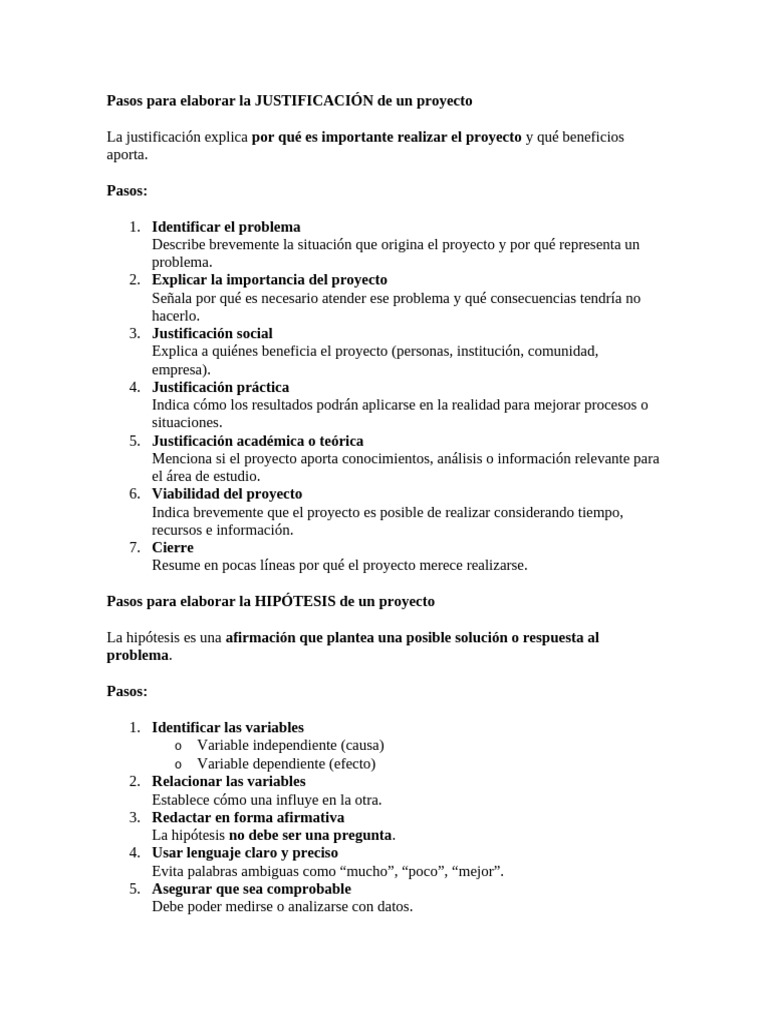 Pasos para Elaborar La JUSTIFICACIÓN de Un Proyecto | PDF | Hipótesis ...