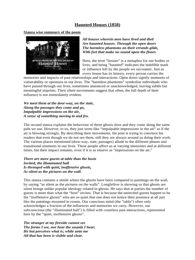 Haunted Houses Class Notes | PDF | Poetry | Ghosts