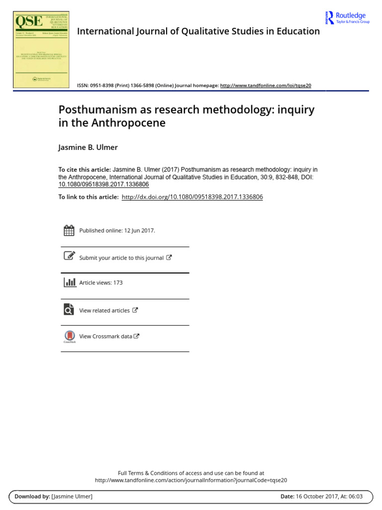 Posthumanism As Research Methodology Inq (2) - ULMER | PDF | Anthropocene