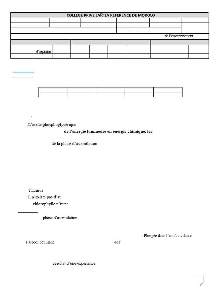Classe PD SQ N°03 SVTEEHB 2025-2026 COLLEGE PRIVE LAÏC | PDF ...