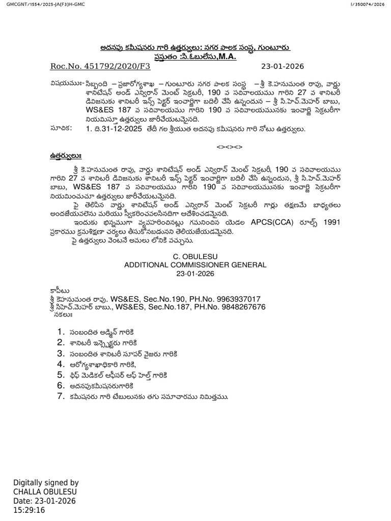 Pro.K Hanumantha Rao Incharge Orders | PDF