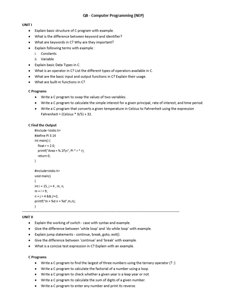 QB - Computer Programming (NEP) | PDF | String (Computer Science ...