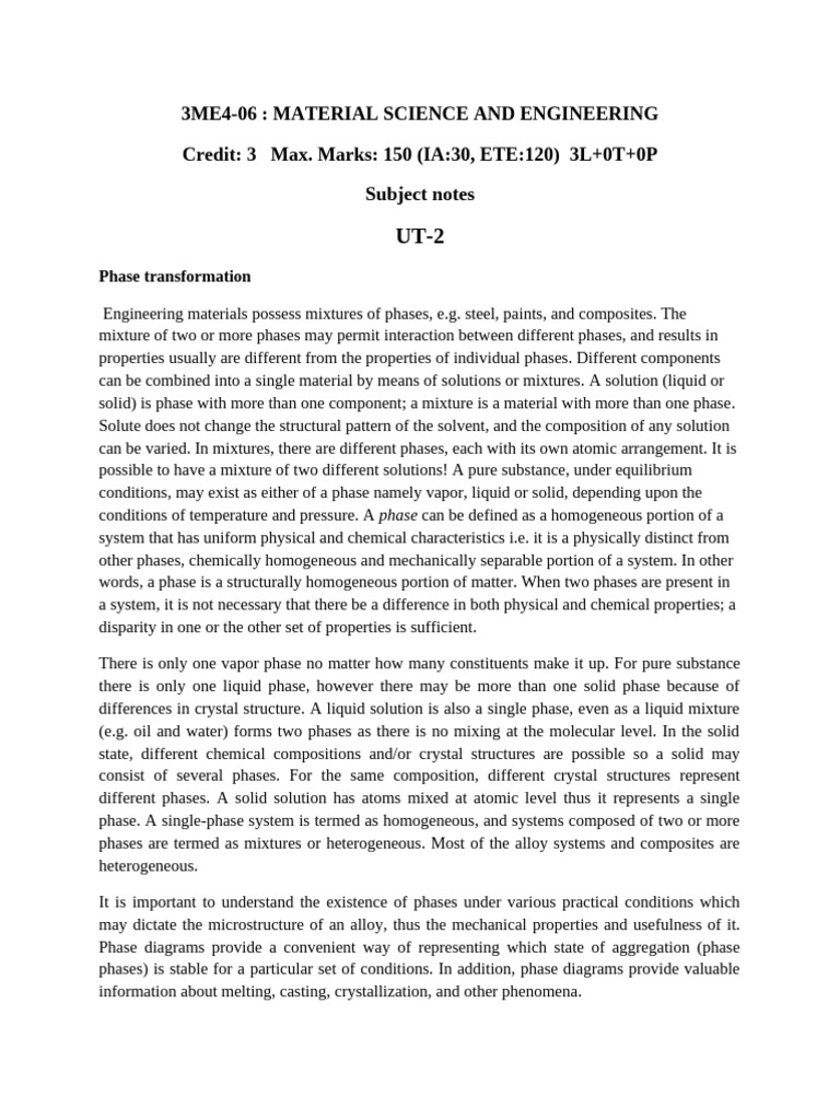 Ut-2 Material Science and Engg. - Copy (2) | PDF | Steel | Phase (Matter)